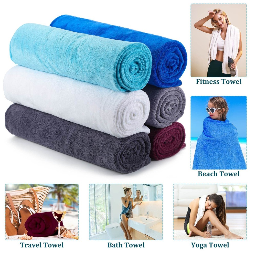 Tegeme 6 Pcs Microfiber Bath Towel Set 30 x 60 Bath Towel, Quick Drying, Over...