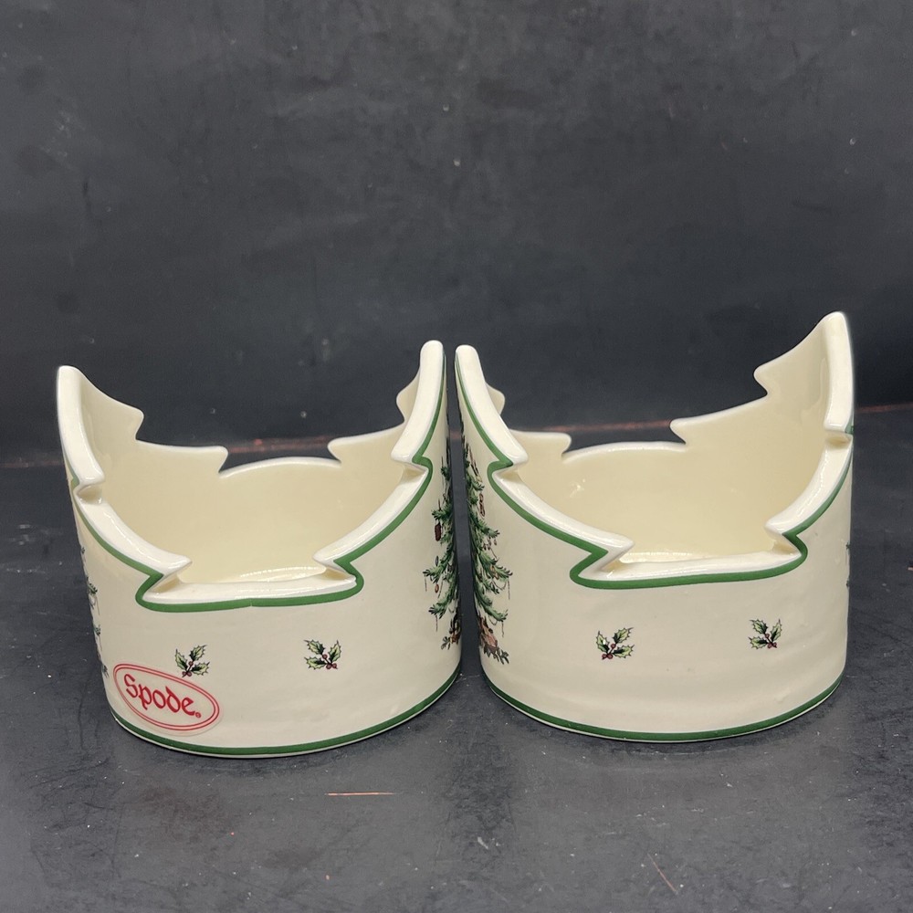 Vintage Spode Christmas Tree Pattern Pillar Candle Votive Holders Set 2 See note