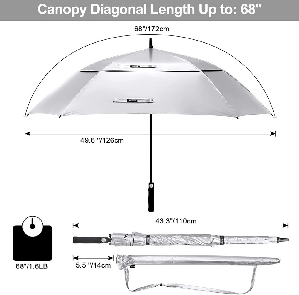Extra Large Golf Umbrella 62/68 inch Square Vented Windproof Auto Open Double...