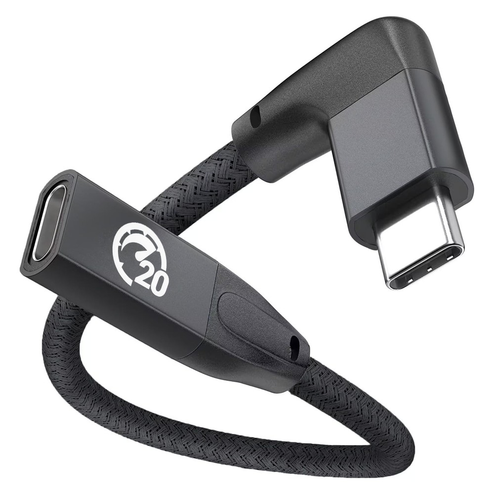 UseBean Right Angle USB C Extension Cable 0.6FT, 90 Degree USB-C BLACK