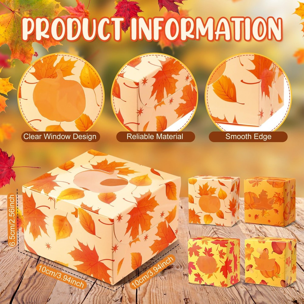 48 PCS Thanksgiving Cookie Boxes Window Fall Maple Leaf Pumpkin Bakery Treat