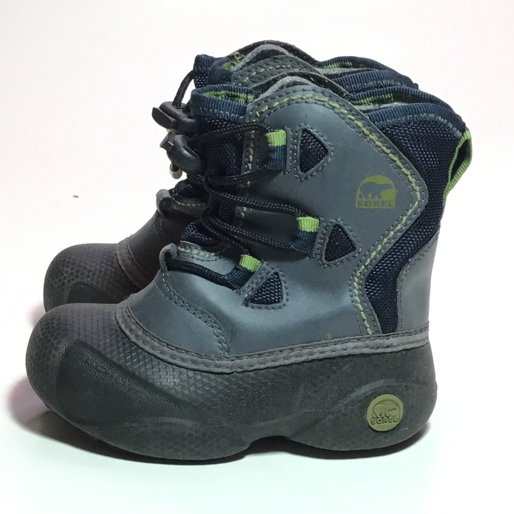 Sorel Icepack Techlite Boys 7 Winter Waterproof Boots Blue/Black Drawstring