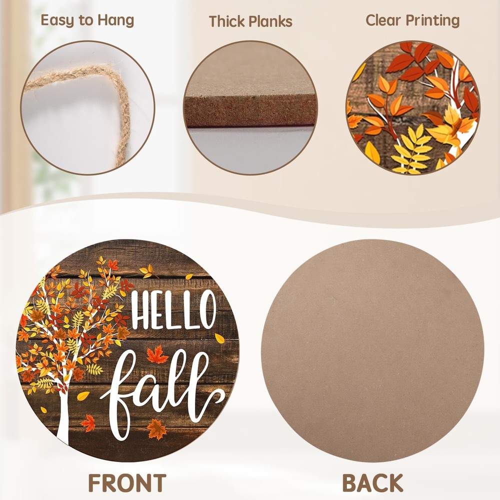 Hello Fall Wreath for Front Door Tree 12"L x 12"W, Maple