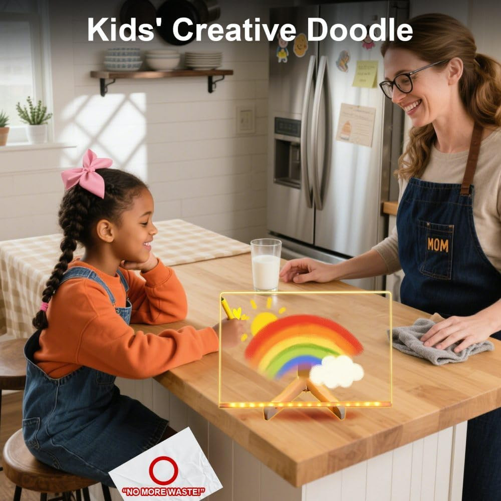 LED Light up Message Board - Doodle Glow Magic Board with 10 Modes, Acrylic Dry
