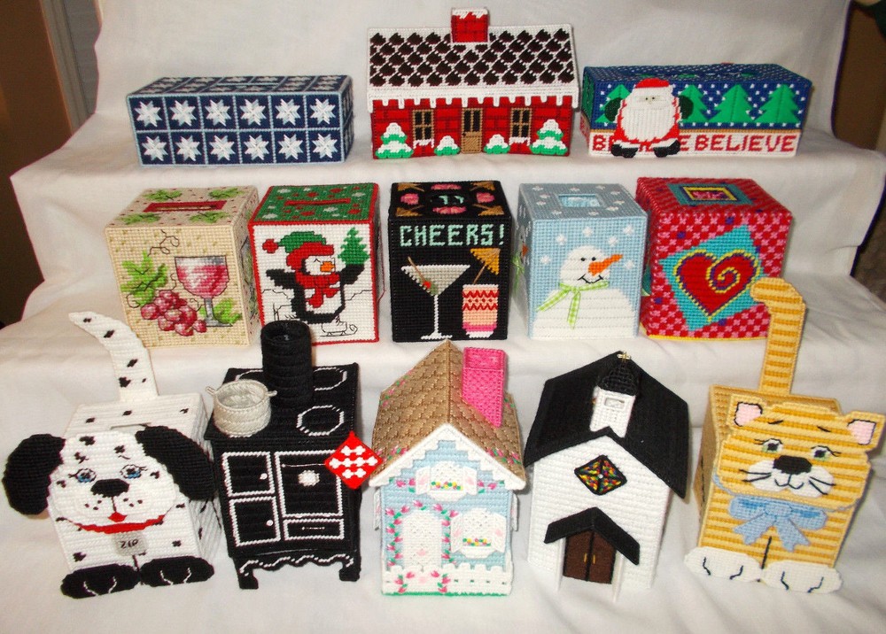 Handmade Plastic Canvas Tissue Boxes, Group 2 (Toppers / Covers)