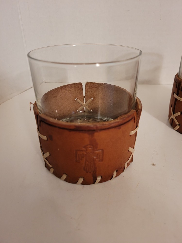 2 Leather Wrapped Rock Glasses Southwest