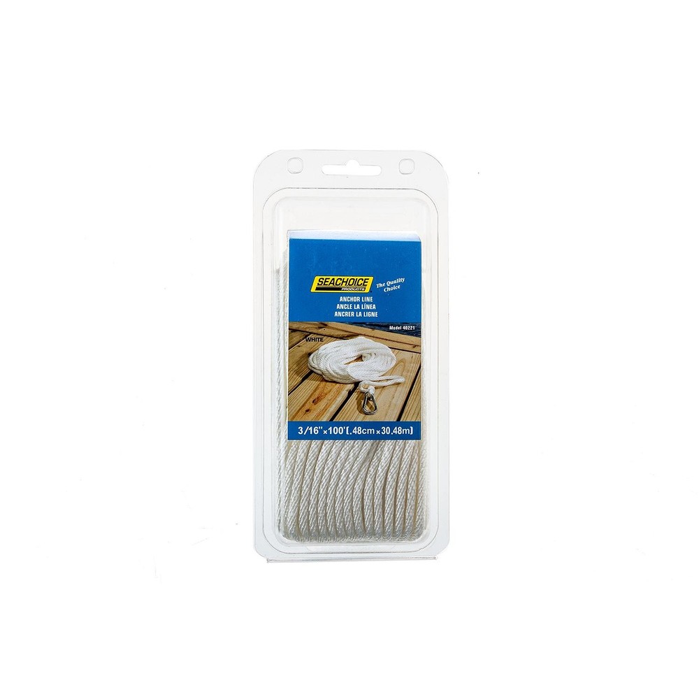 Seachoice 40221 Solid-Braid Nylon Anchor Line, White, 3/16" x 100'