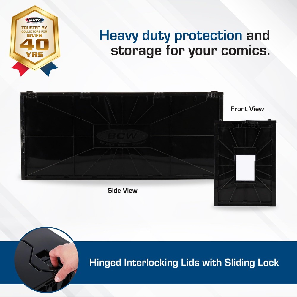 Long Comic Book Bin Black Plastic Acid-Free Stackable Holds 300 Comics