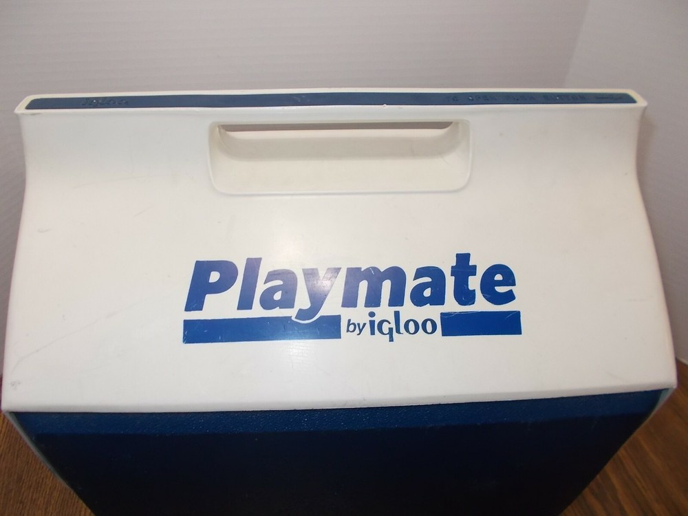 Vintage Blue & White Playmate Cooler By Igloo With Push Button Open