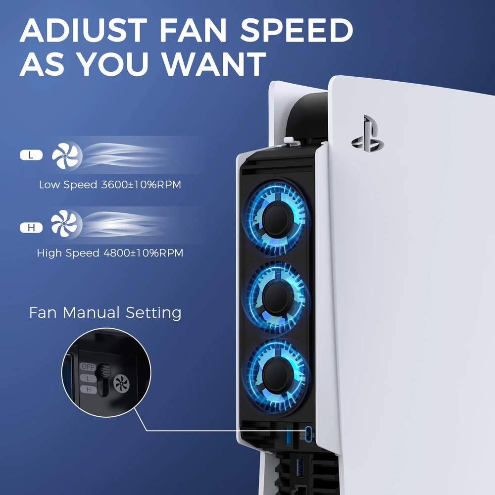 PS5 Cooling Fan Temp Control Auto Cooler w USB 3.0 Hub Disc & Digital