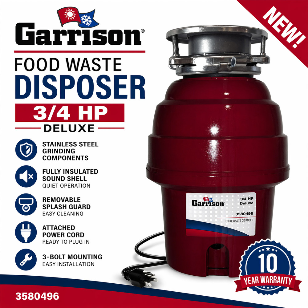 Garrison 3/4 HP Food Waste Disposer 3580496 Garbage Disposal Deluxe New