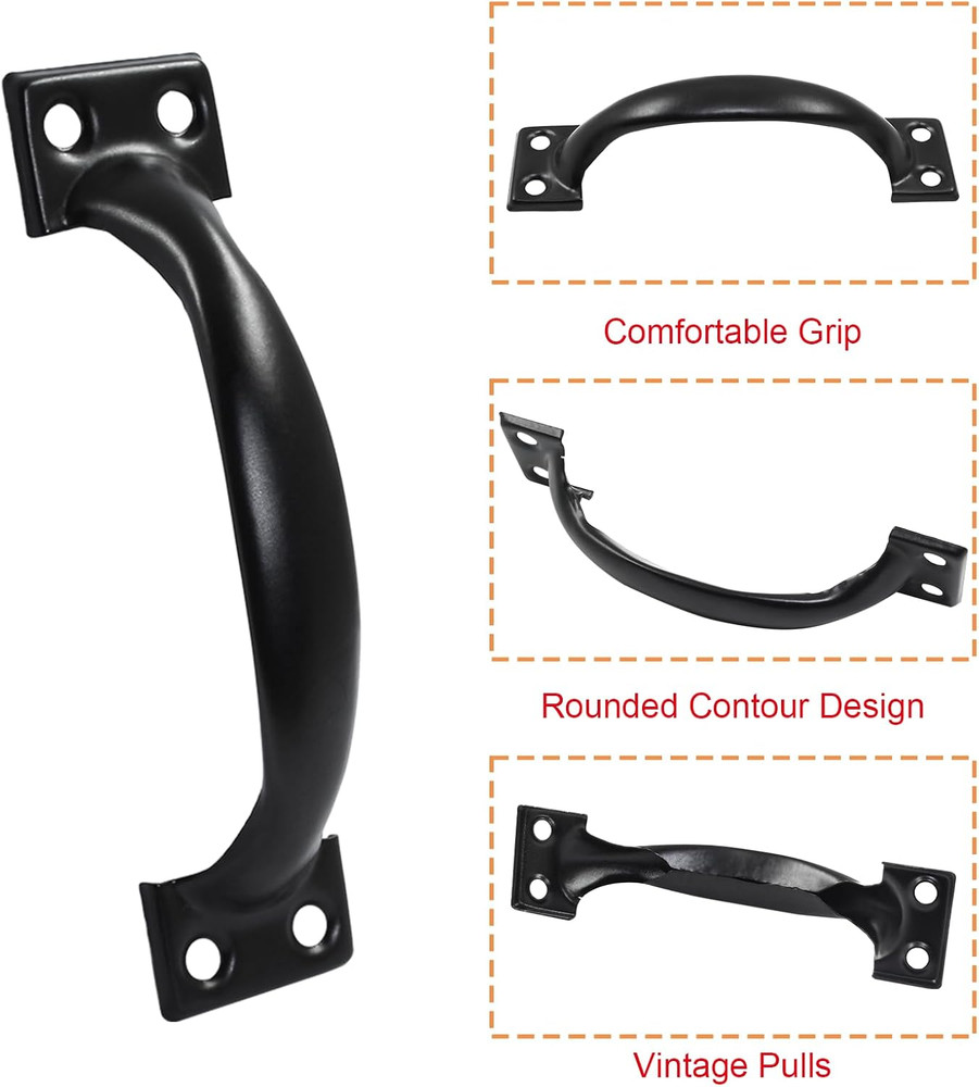 4 Pcs Black Pull Handles Vintage Barn Door Handles Metal Gate Pull Handle Cab...