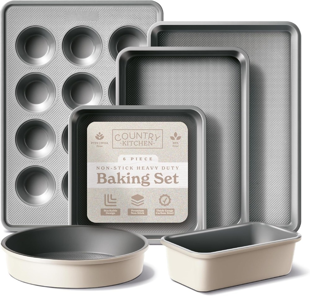Nonstick Stackable Bakeware Set Durable Easy Release Baking Set Navy 6 Pcs