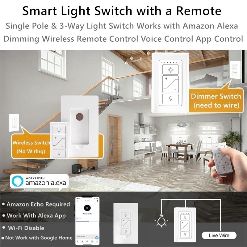 USED Smart Dimmer Switch with Remote Dimmable Voice Control Work with Alexa