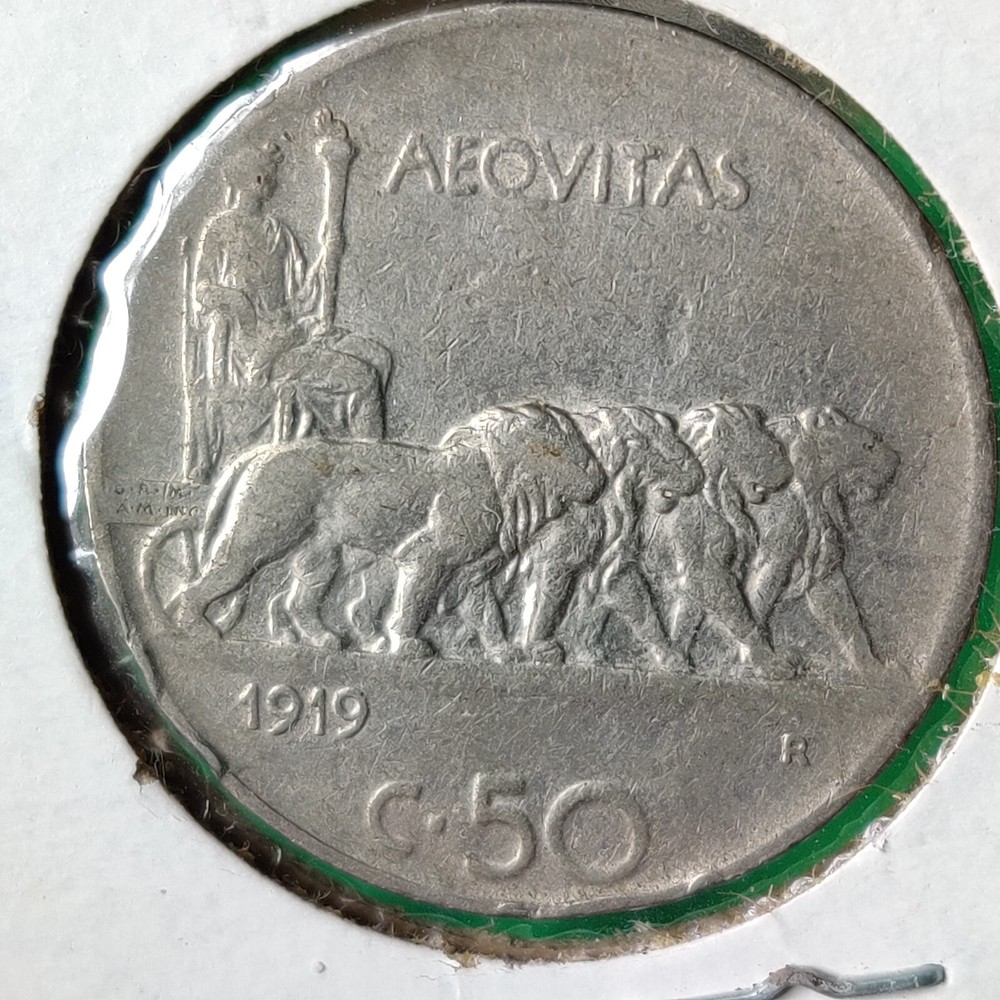 ITALY 50 Centesimi 1919 Plain Edge