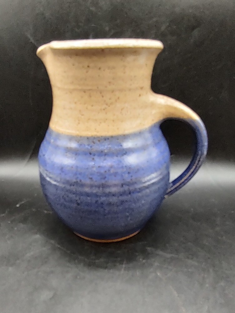 Hand Spun Brown And Blue Pottery Pitcher Signed