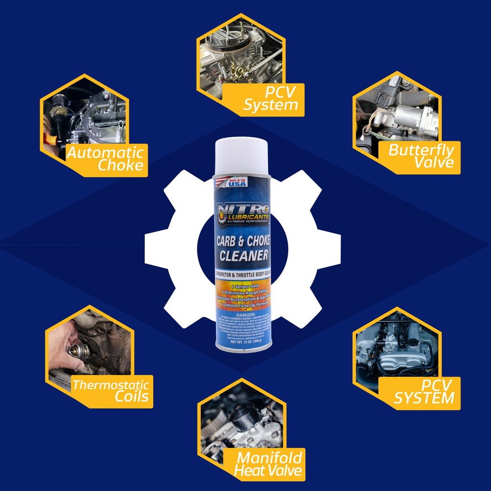 Nitro Lubricants Carb & Choke Cleaner - 12oz Sensor‑Safe, Fast Cleaning