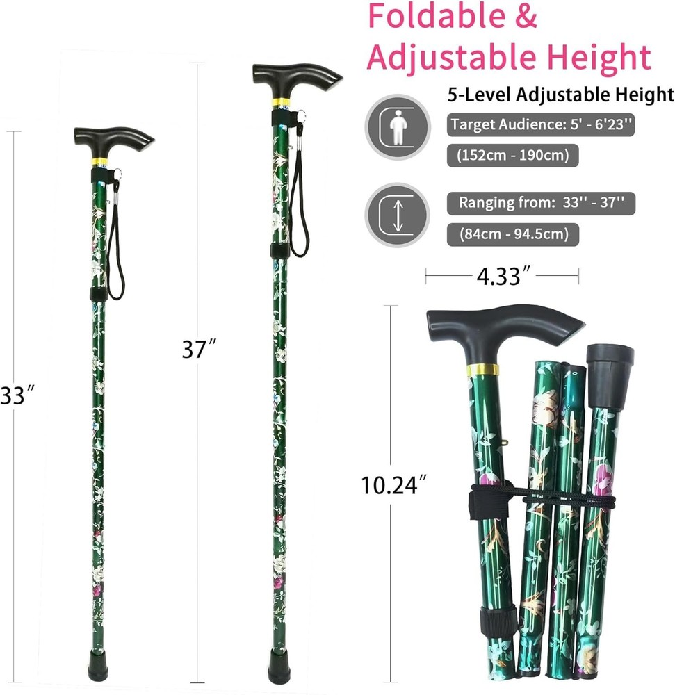 Folding Cane Adjustable Height Lightweight Portable Foldable Walking Canes with