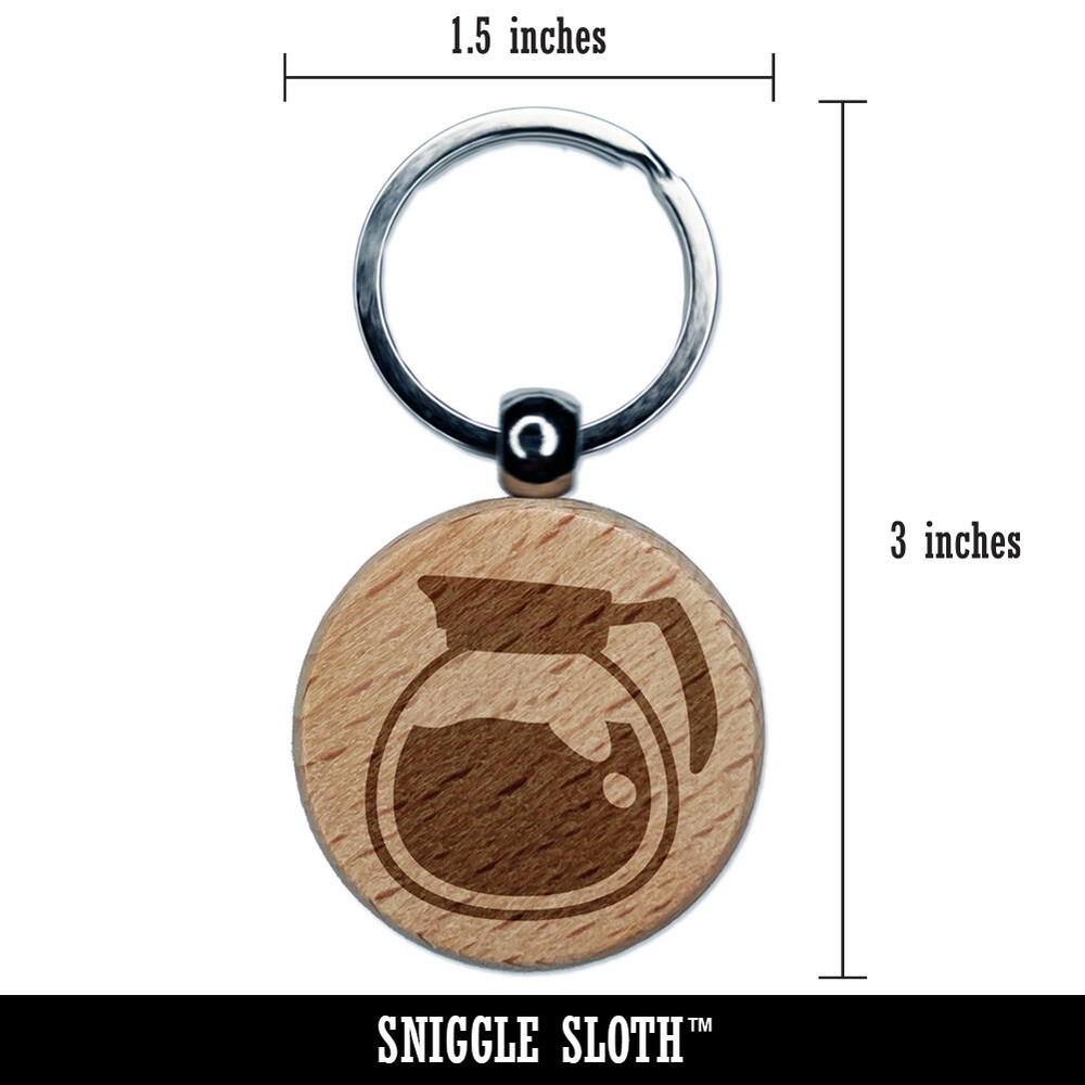 Coffee Pot Engraved Wood Round Keychain Tag Charm