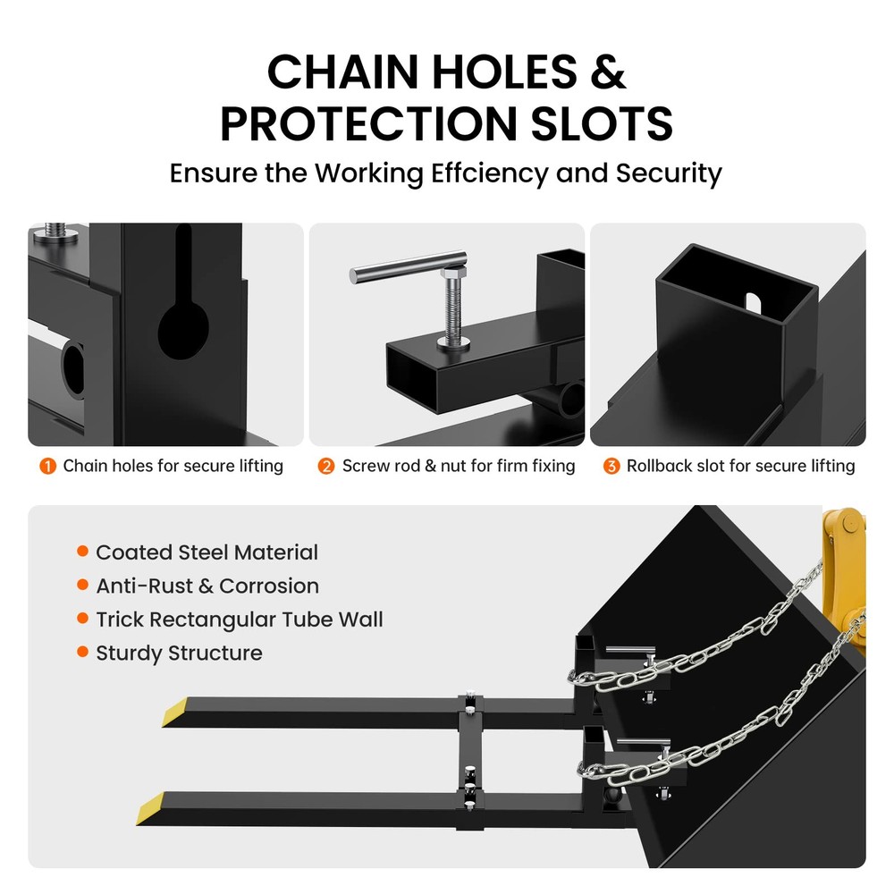 60" 1500lbs Clamp on Pallet Forks Fork Rack with Adjustable Stabilizer Bar