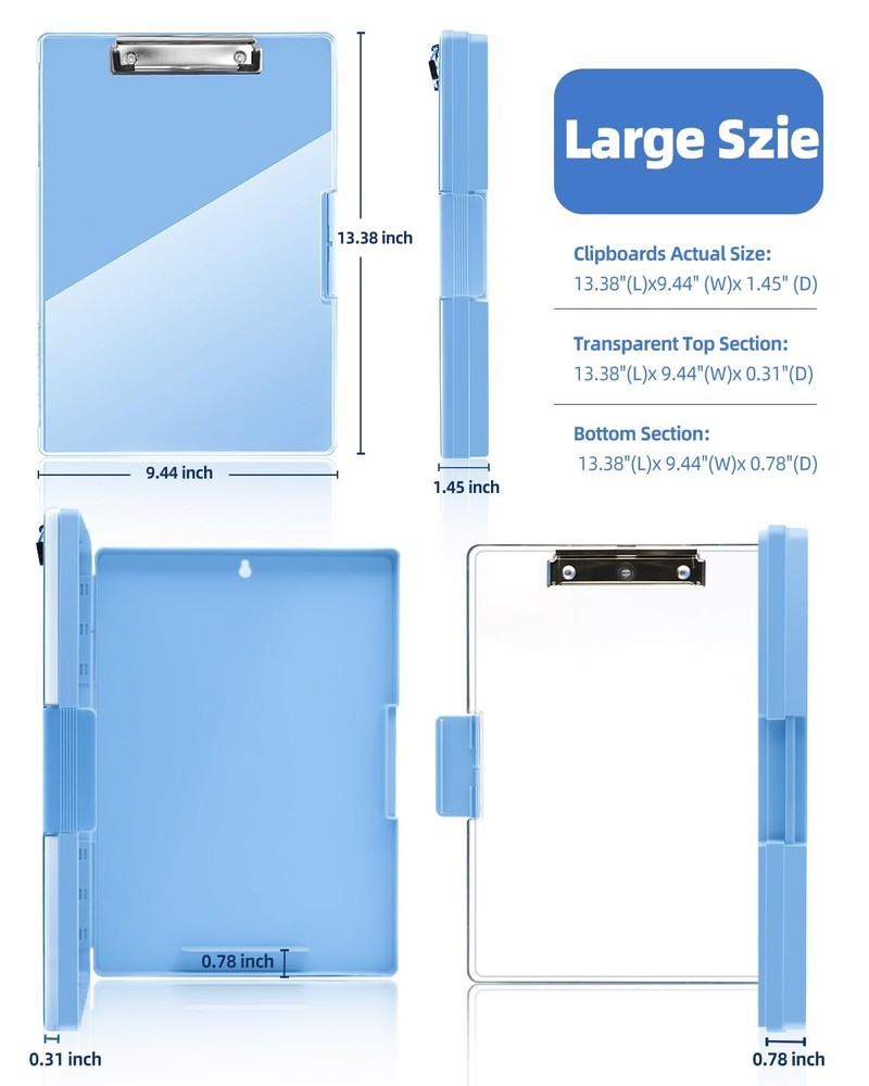 Plastic Clipboard Case, Side Opening, 2 Storage Pockets, Aqua Blue