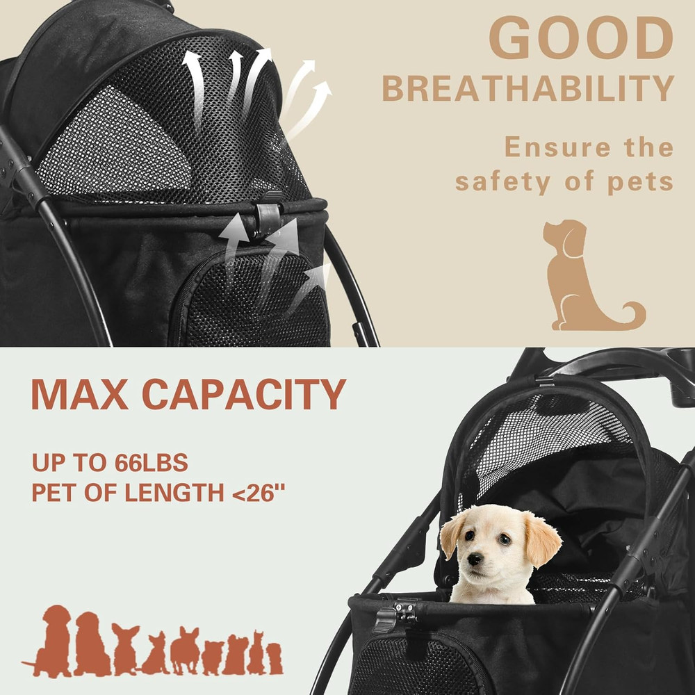 Foldable Pet Stroller, Dog Stroller for Medium Dog 20+ Lbs, 4 Wheels Cats Stroll