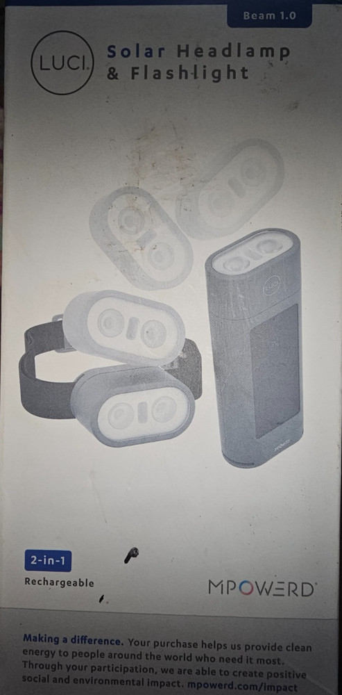 LUCI Solar Headlamp & Flashlight Rechargeable 2-in-1, 3 Modes White, 2 Modes Red