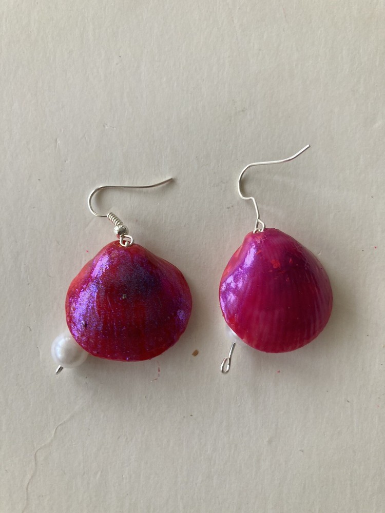 Shell Earrings pierced dangling beaded take the beach to work day