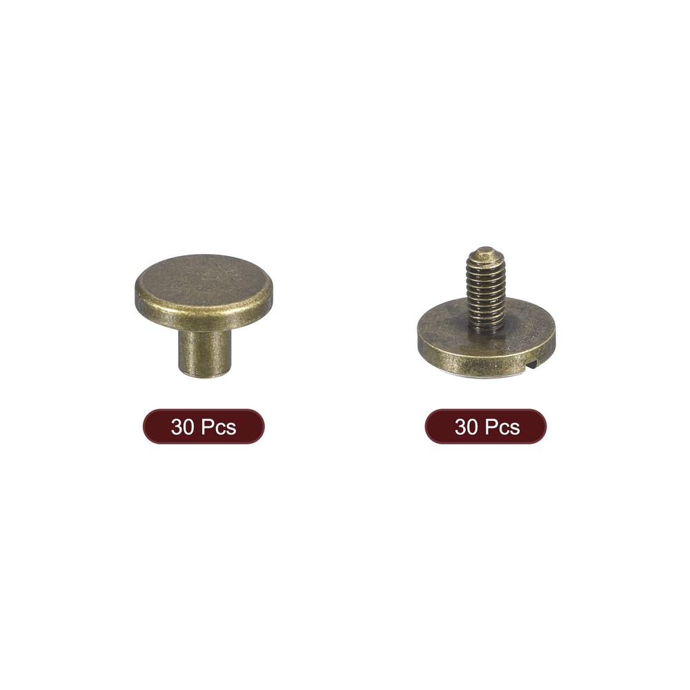 30Pack Brass Chicago Screws 3x10mm Post Nail Stud Rivets for Craft Bronze
