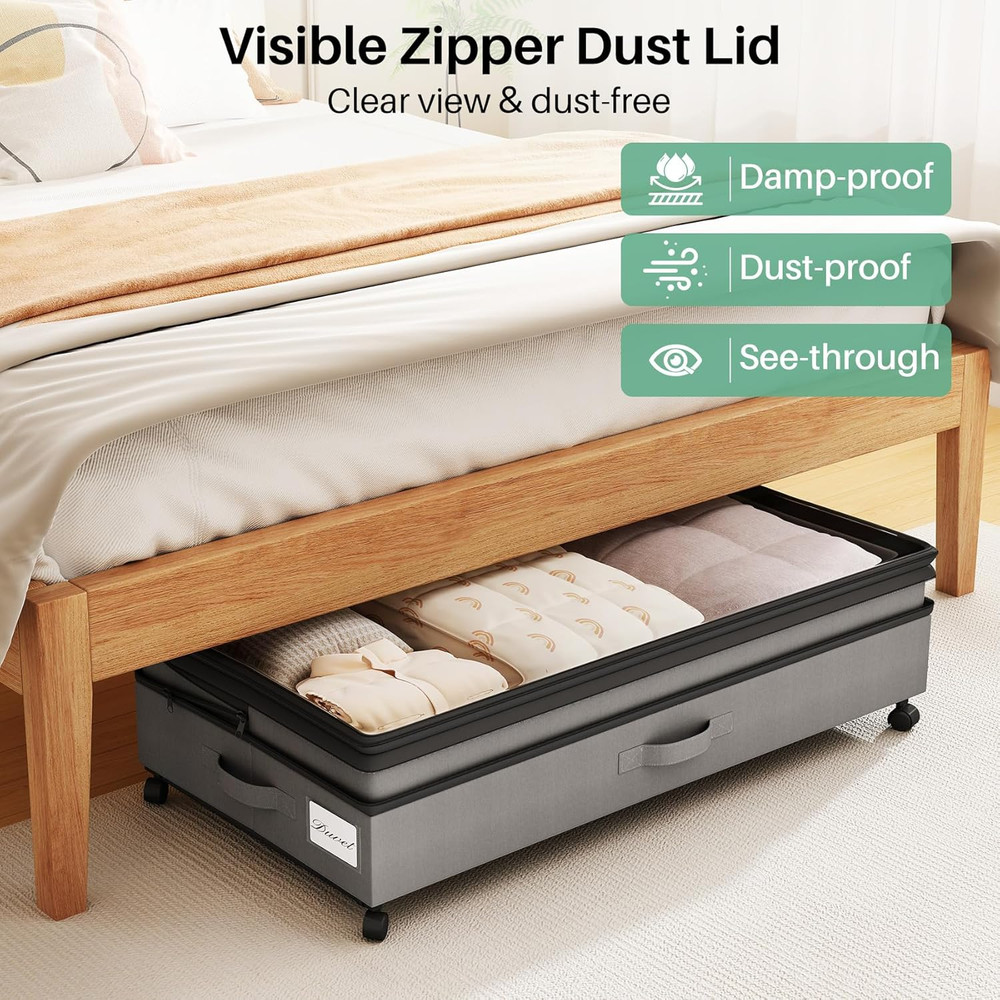 4 Pack Height-Adjustable Under Bed Shoe Storage with Wheels - Gray
