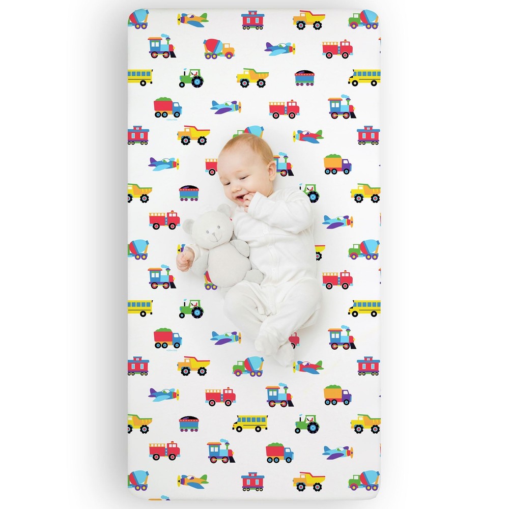 100 Cotton Fitted Crib Sheet Soft Breathable Trains Planes Trucks Pattern