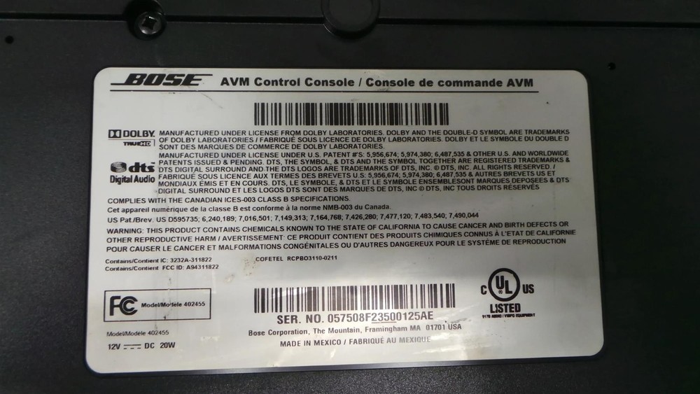Bose AVM Control Console Model 402455 Black Console only -Free Shipping