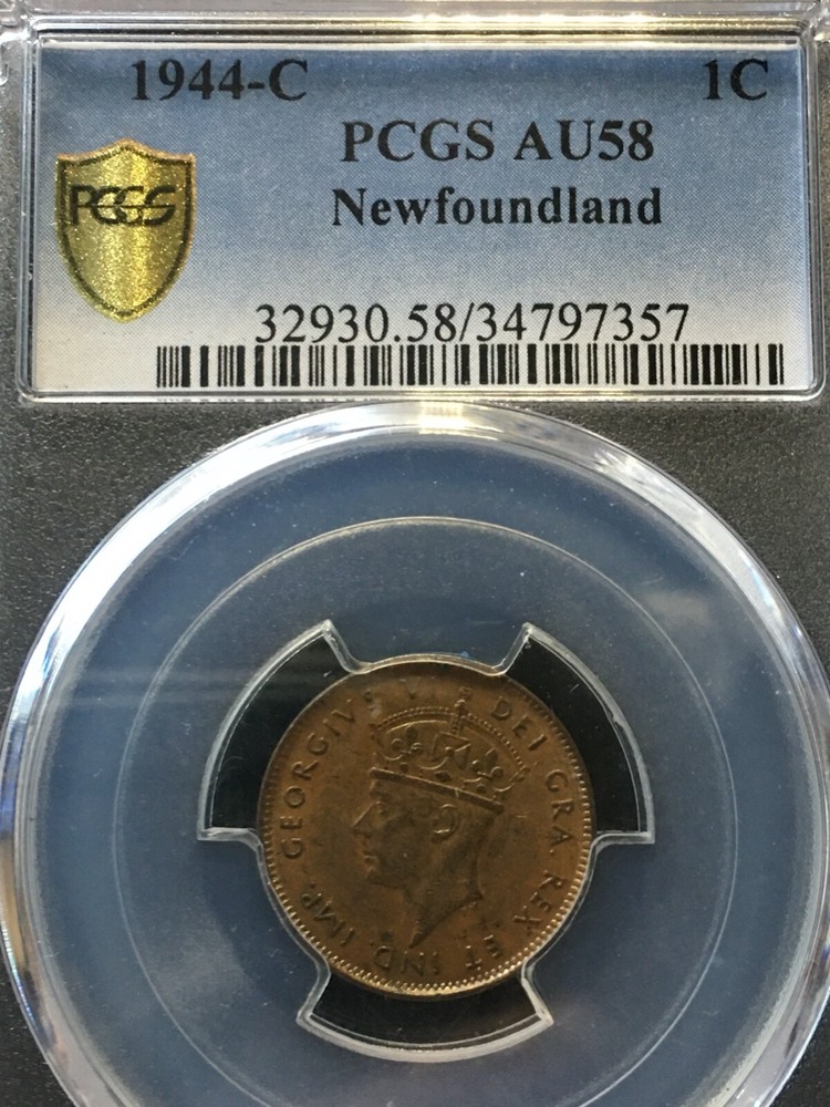 1944C PCGS Graded Newfoundland, Small ¢1 Cent, **AU-58** #7357