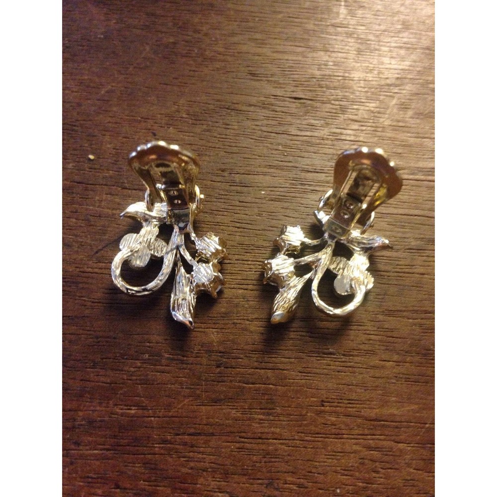 Floral AB Rhinestone Clip On Earrings
