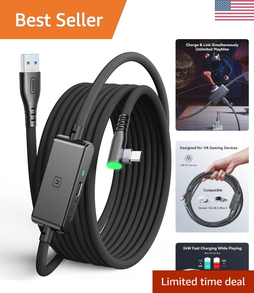 16ft USB 3.0 Link Cable for Oculus Quest 3/2/Pro - Fast Charging & Data Transfer
