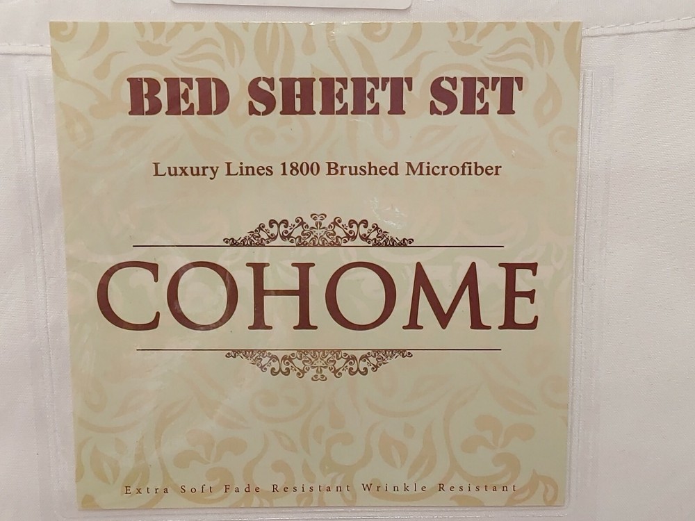 COHOME Twin Bed Sheet Set Luxury Lines 1800 Brushed Microfiber X- Soft, White