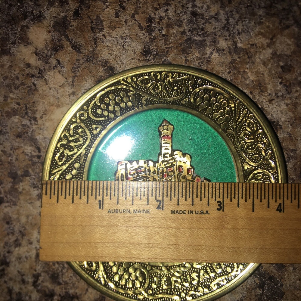 Jerusalem Holy Land Brass Plate 1975 4"