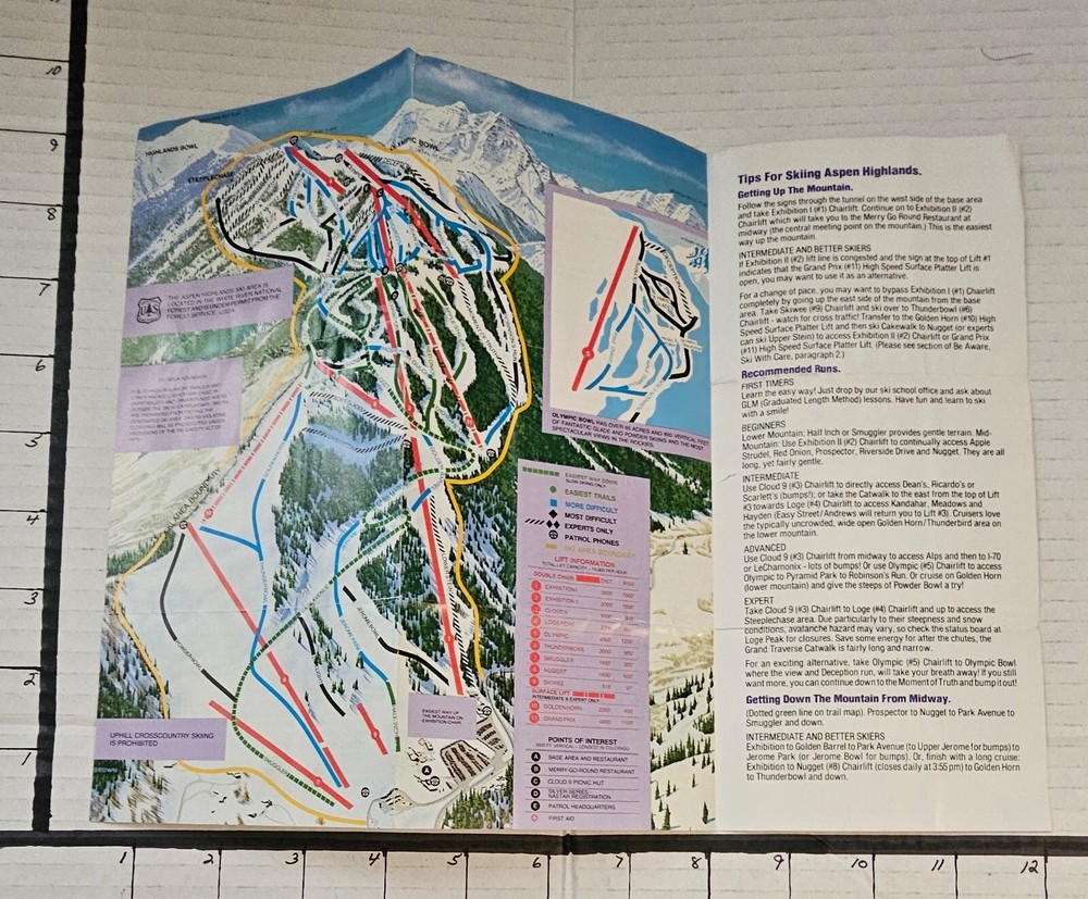 1989/90 ASPEN HIGHLANDS SKI AREA TRAIL MAP. Ex-mint