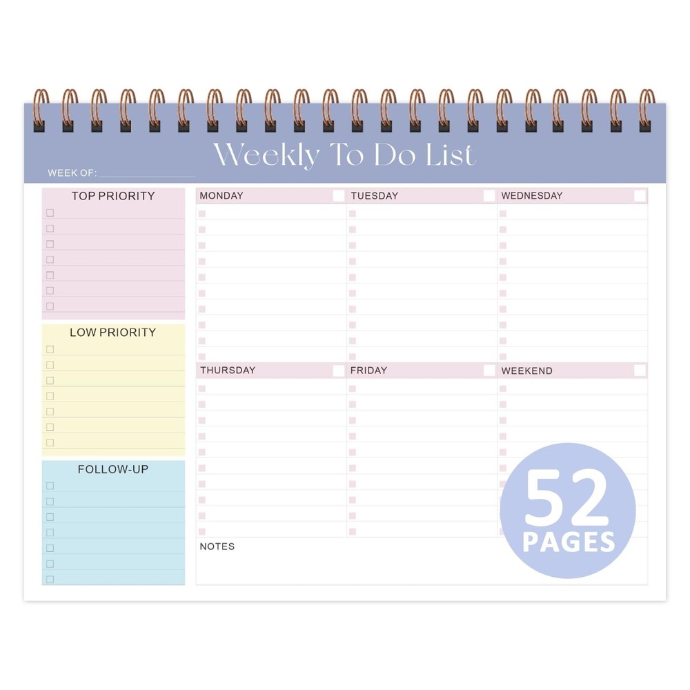 Weekly To Do List Notepad with 52 Undated Sheets (8.5"×11"), Desk Weekly Pl