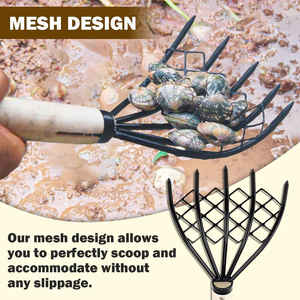 2Pcs Clam Rake for Clamming,Claw Rake with Mesh Net Clam Seafood Digging Rake Sh