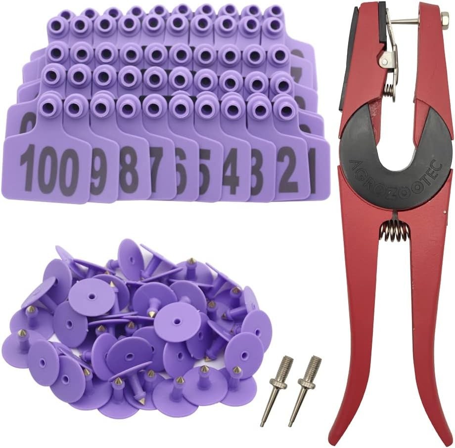 100 PCS Cattle Ear Tags with Applicator - Essential for Livestock Management