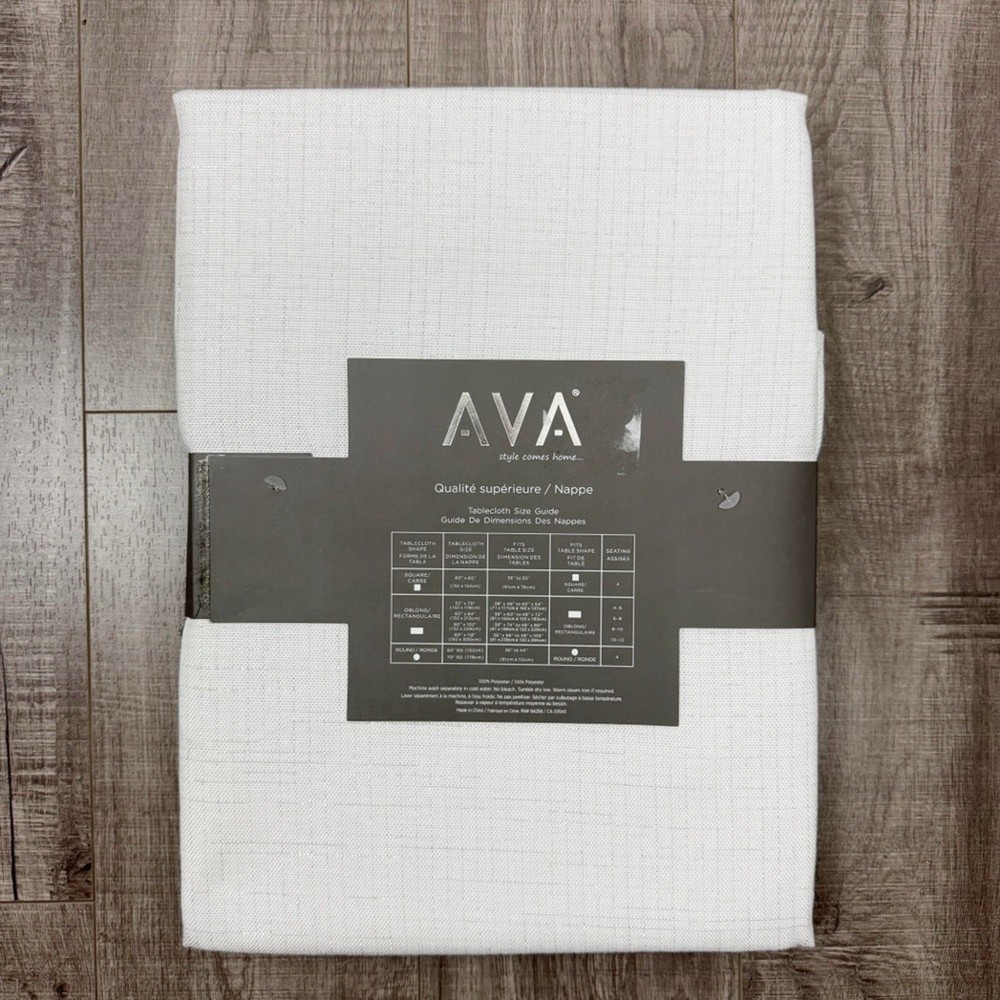 AVA White Silver Grid Print Tablecloth 60" by 84" NWT