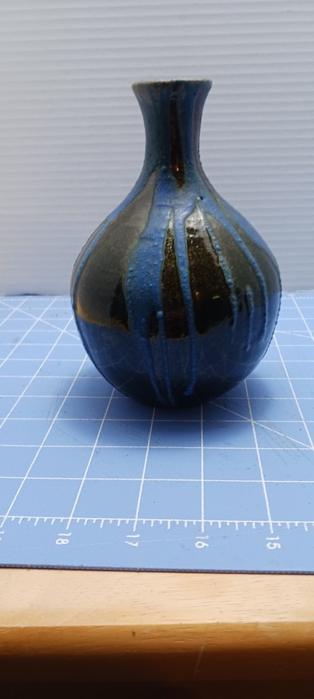 Vintage Handmade Blue Drip Studio Art Vase