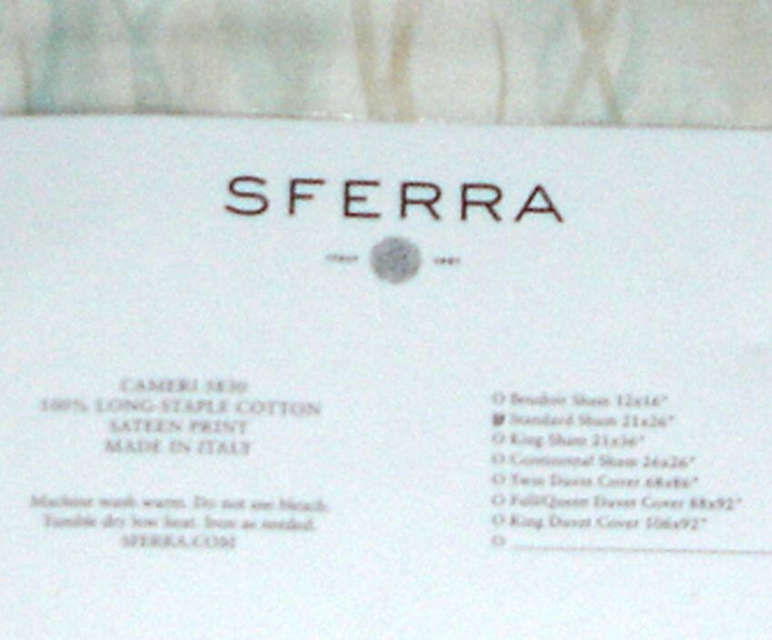 Sferra Cameri Standard Sham Aqua Italian Spun Cotton Sateen Wavy Lines Print New