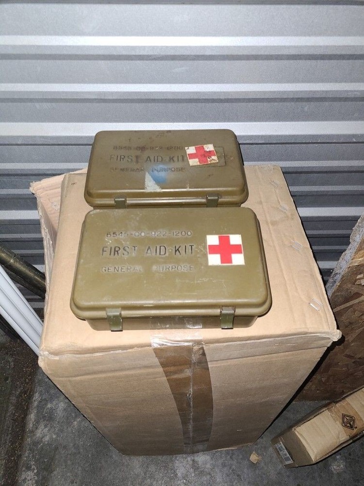 (2)  Army General Purpose First Aid Cases with a Few Items Inside