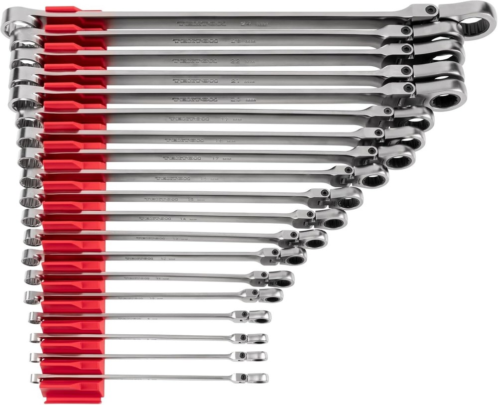 Long Fixed/Flex Head 12-Point Ratcheting Box End Wrench Set 19-Piece (6-24 mm)