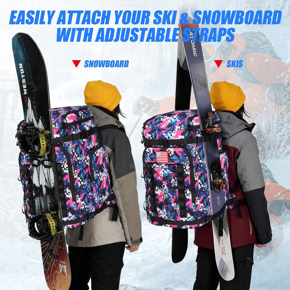 Ski Boot Bag Backpack, 60L Waterproof Travel Ski Boot Bag Backpack for Ski Snowb