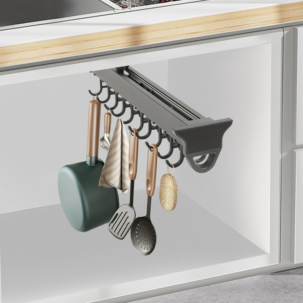Brooms and Mops Pull Out Storage Rack, Wall Organizer with 20 Hooks for Brooms