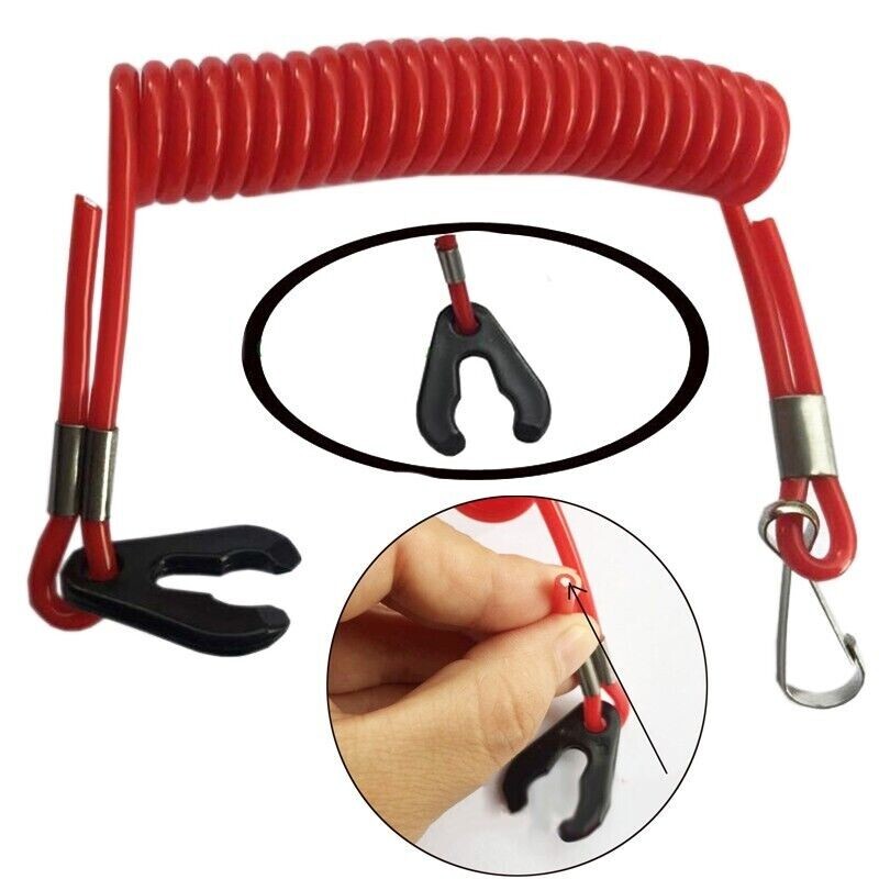 2 PCS Boat Motor Kill Stop Switch Key Emergency Stop Lanyard Rope Tether Clip