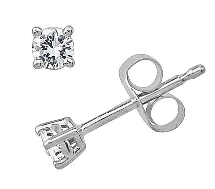 Genuine Round Diamond 2mm Stud Earrings set in Solid Sterling Silver w/Rhodium